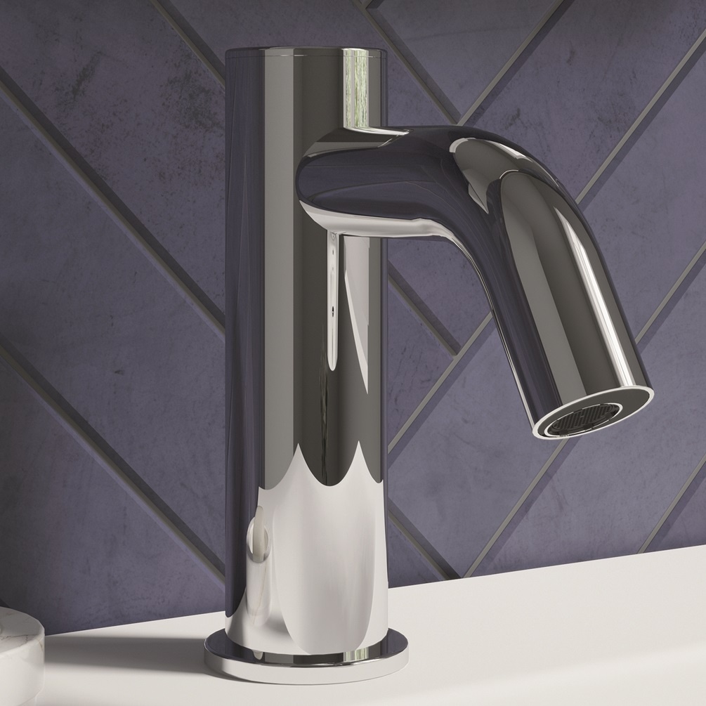 Lifestyle image of Crosswater MPRO Sensor Chrome Basin Monobloc Basin Tap close up on sink PROX110DNC